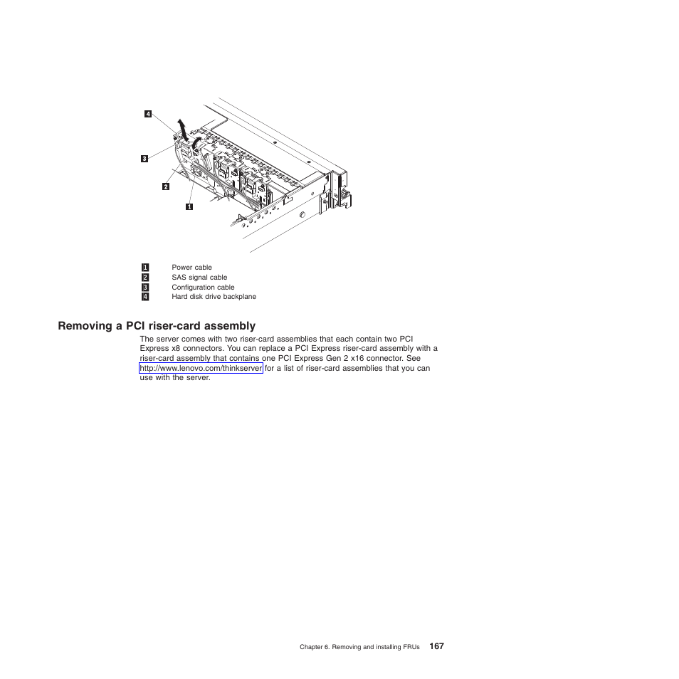 Removing a pci riser-card assembly | Lenovo THINKSERVER 3797 User Manual | Page 175 / 266