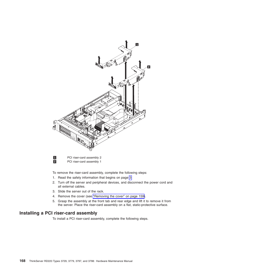 Installing a pci riser-card assembly | Lenovo THINKSERVER 3797 User Manual | Page 176 / 266