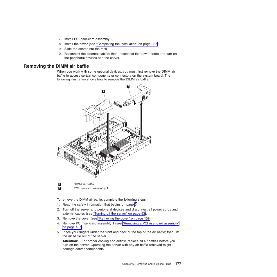 Removing the dimm air baffle | Lenovo THINKSERVER 3797 User Manual | Page 185 / 266