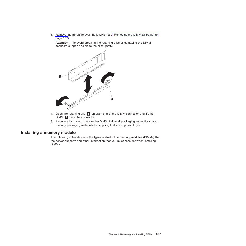 Installing a memory module | Lenovo THINKSERVER 3797 User Manual | Page 195 / 266