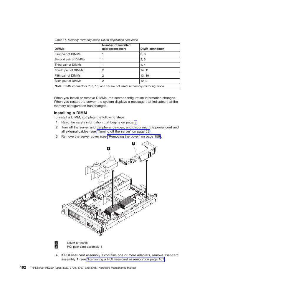 Installing a dimm | Lenovo THINKSERVER 3797 User Manual | Page 200 / 266