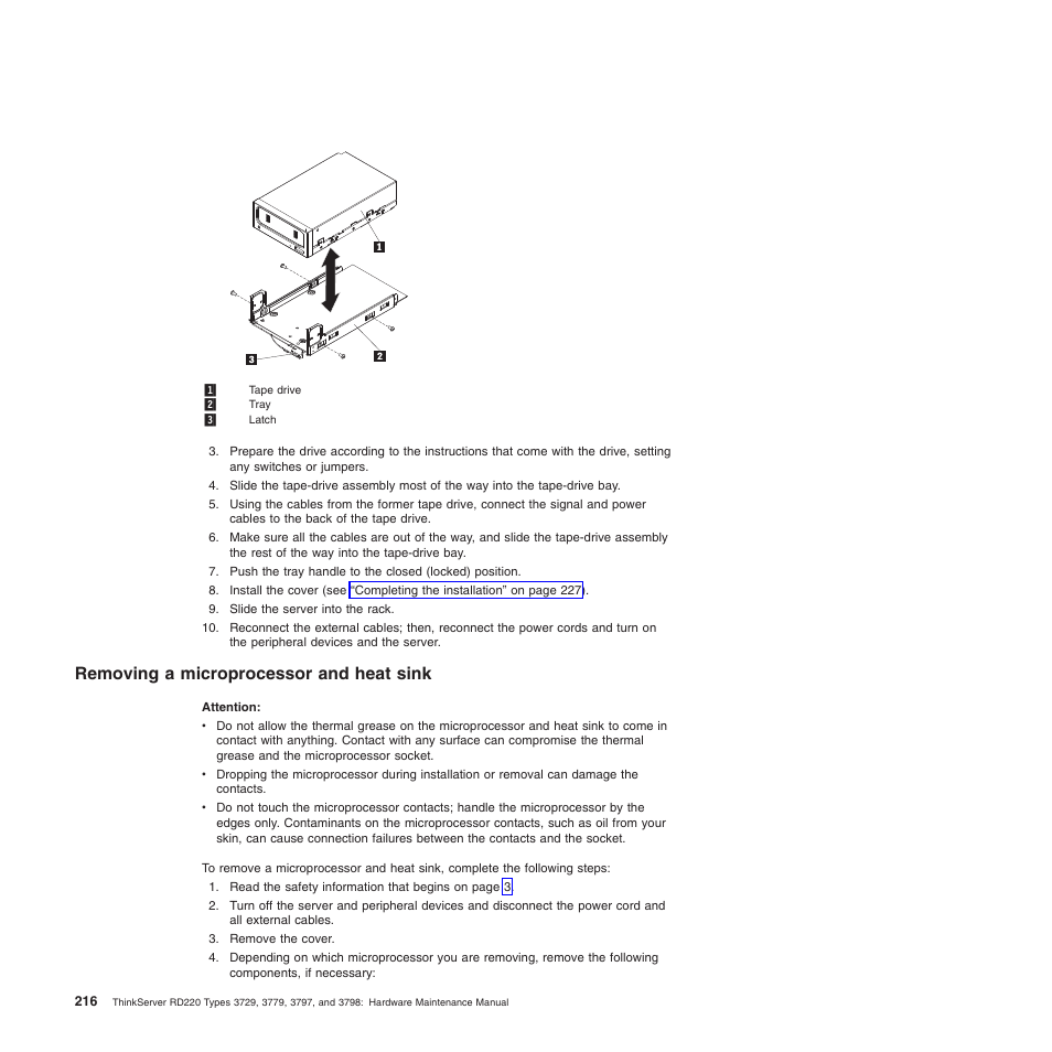 Removing a microprocessor and heat sink | Lenovo THINKSERVER 3797 User Manual | Page 224 / 266