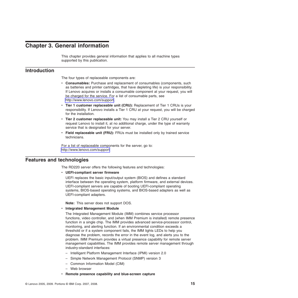 Chapter 3. general information, Introduction, Features and technologies | Lenovo THINKSERVER 3797 User Manual | Page 23 / 266