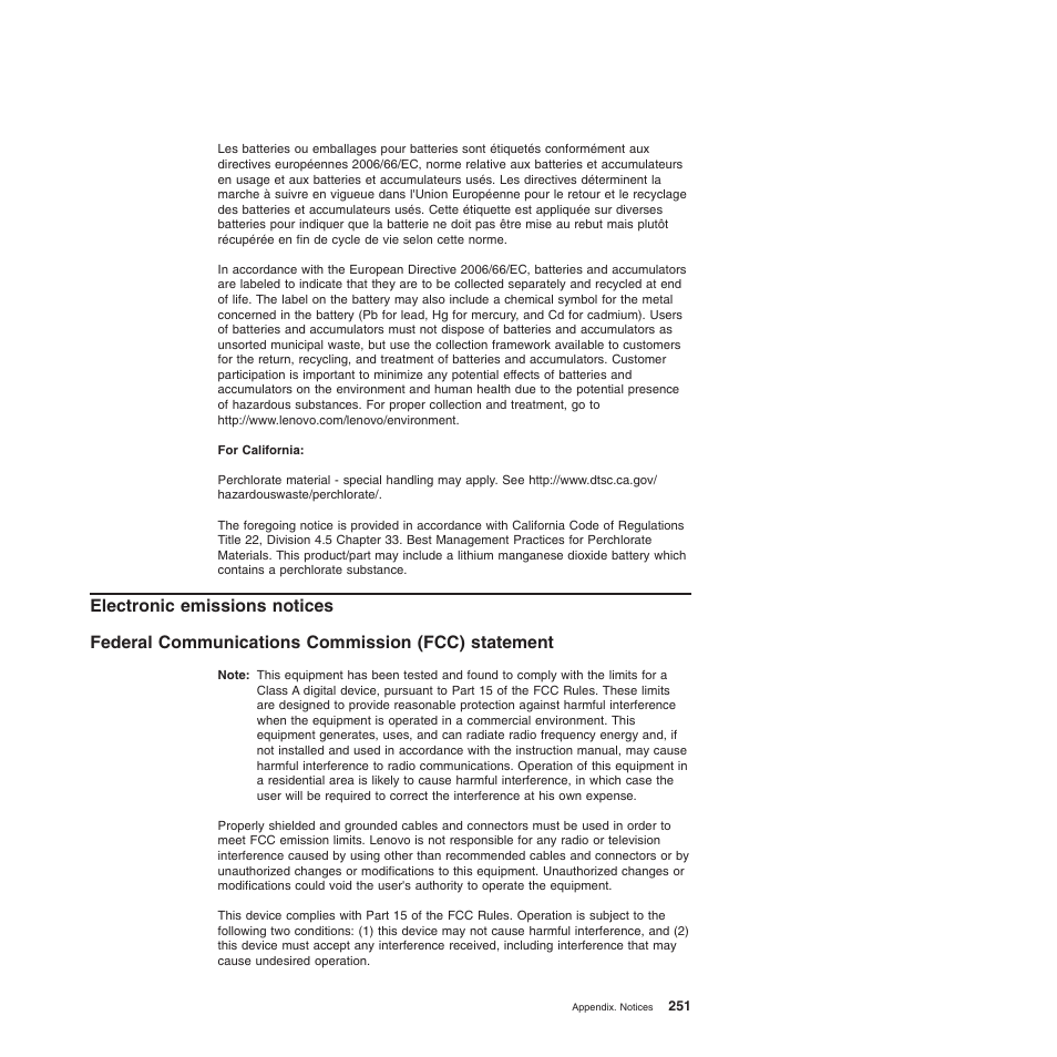 Electronic emissions notices, Federal communications commission (fcc) statement | Lenovo THINKSERVER 3797 User Manual | Page 259 / 266