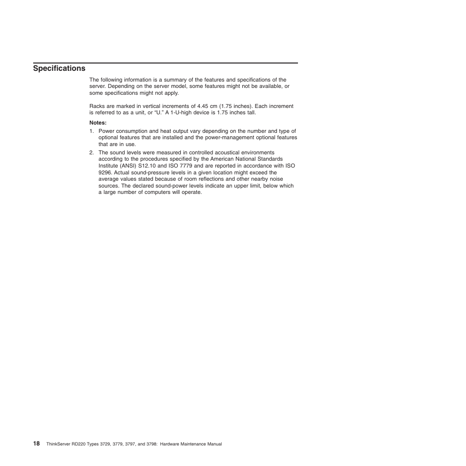 Specifications | Lenovo THINKSERVER 3797 User Manual | Page 26 / 266