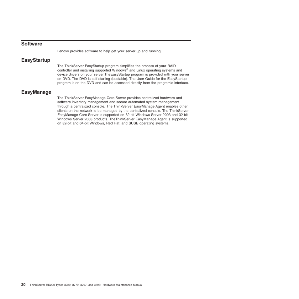 Software, Easystartup, Easymanage | Easystartup easymanage | Lenovo THINKSERVER 3797 User Manual | Page 28 / 266