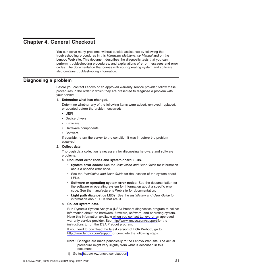 Chapter 4. general checkout, Diagnosing a problem, Chapter 4. general checkout diagnosing a problem | Lenovo THINKSERVER 3797 User Manual | Page 29 / 266