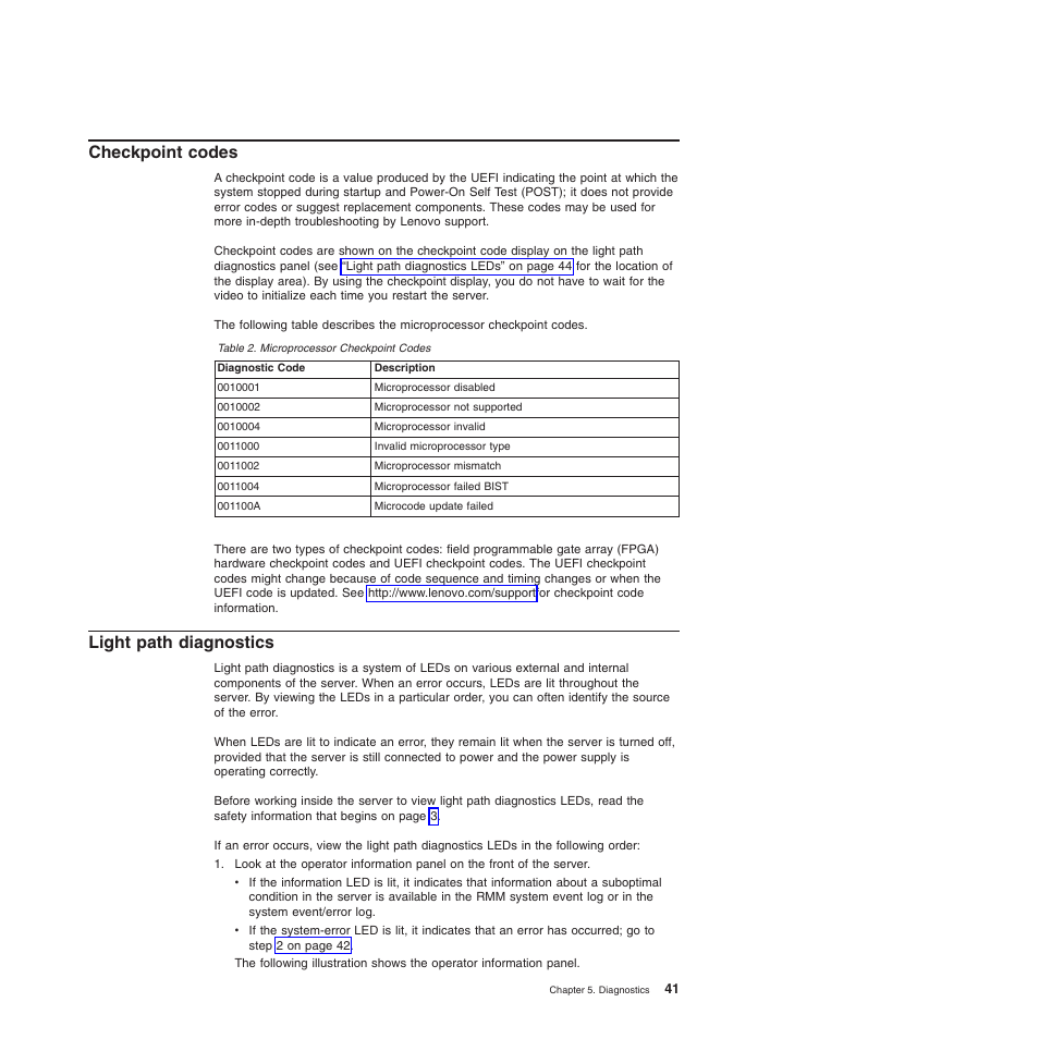 Checkpoint codes, Light path diagnostics, Checkpoint codes light path diagnostics | Lenovo THINKSERVER 3797 User Manual | Page 49 / 266