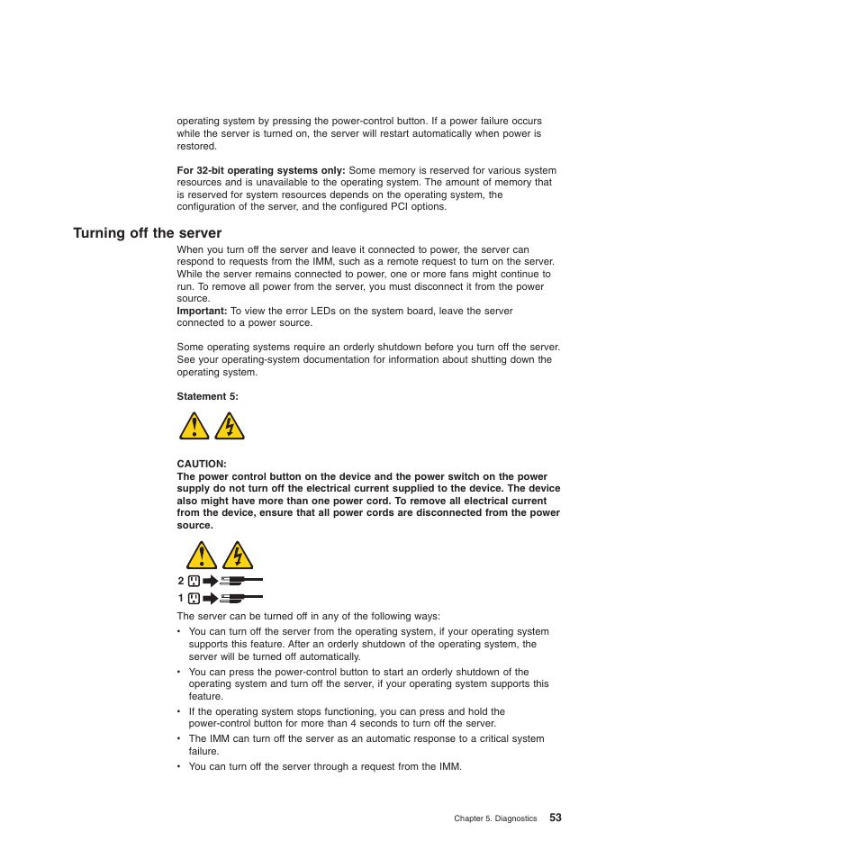 Turning off the server | Lenovo THINKSERVER 3797 User Manual | Page 61 / 266