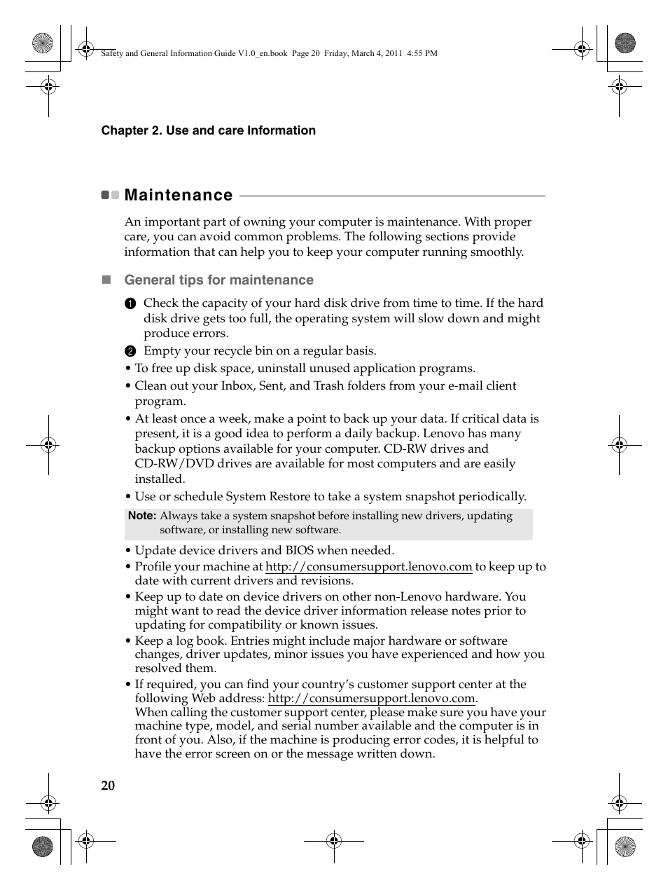 Maintenance | Lenovo 147500112 User Manual | Page 26 / 46
