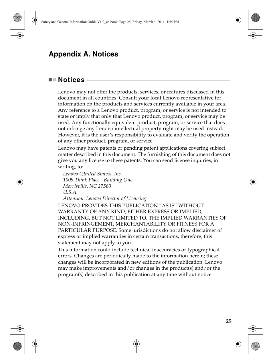 Appendix a. notices, Notices | Lenovo 147500112 User Manual | Page 31 / 46