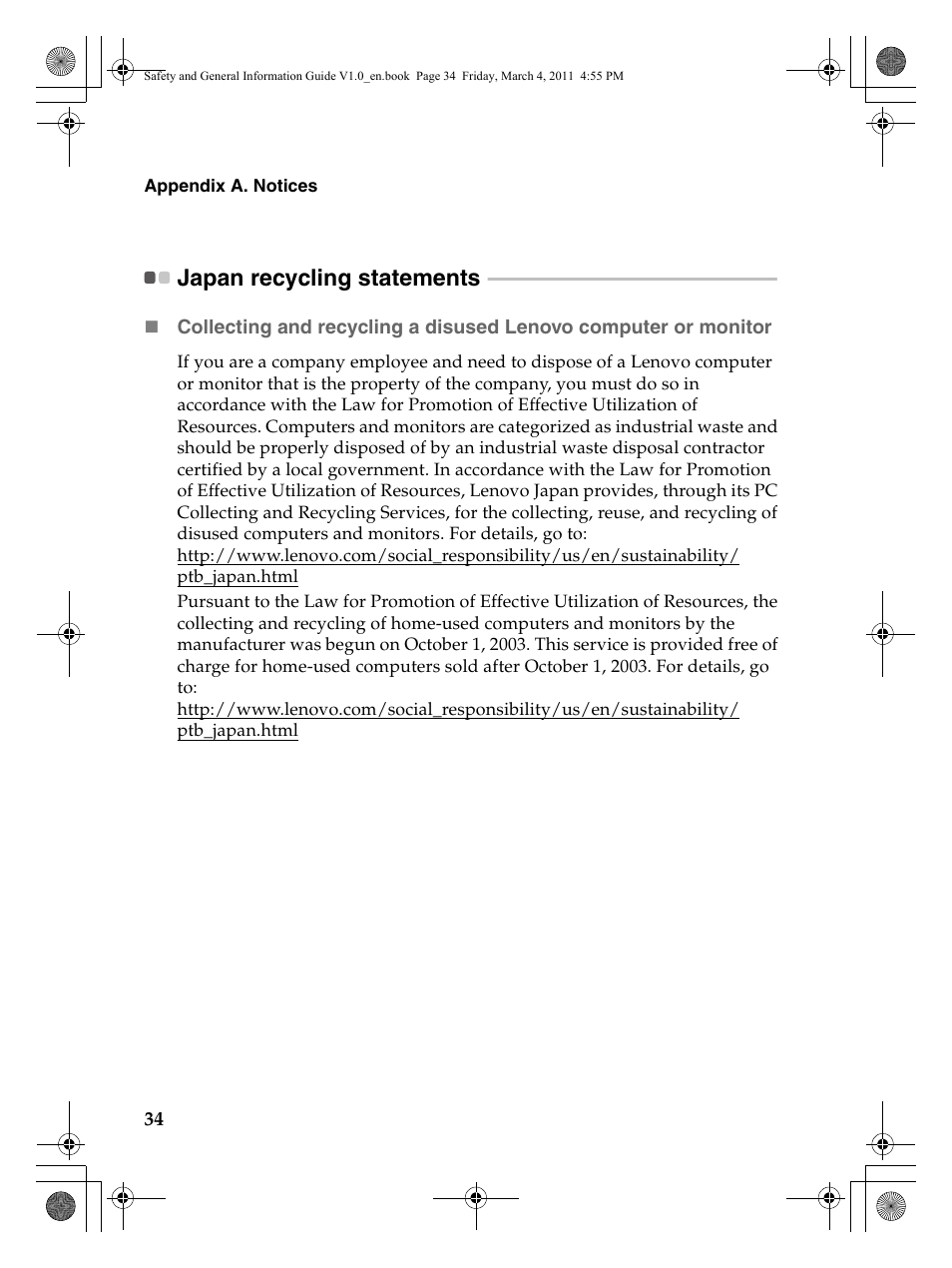 Japan recycling statements | Lenovo 147500112 User Manual | Page 40 / 46