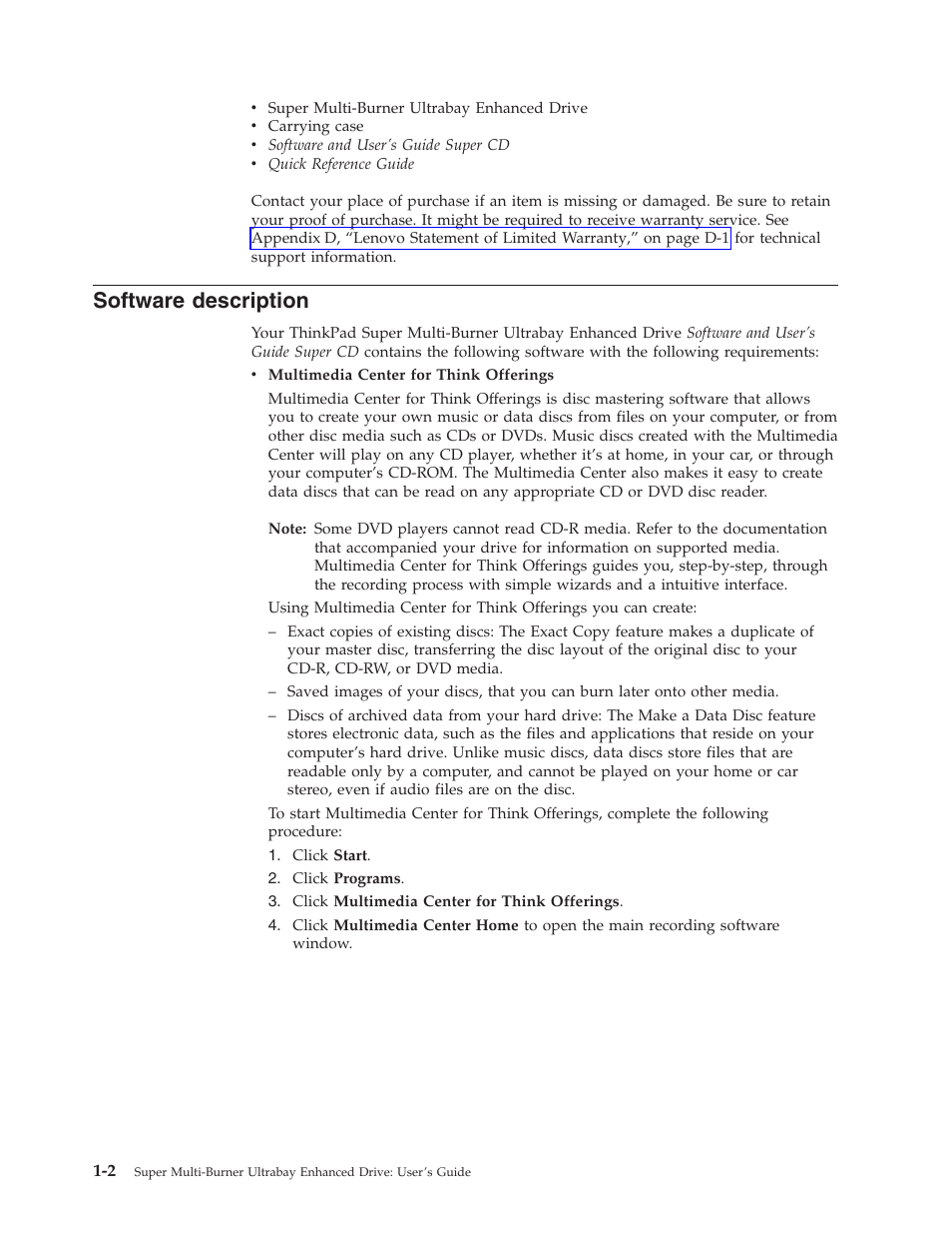 Software description, Software, Description | Lenovo ThinkPad 40Y8710 User Manual | Page 16 / 68