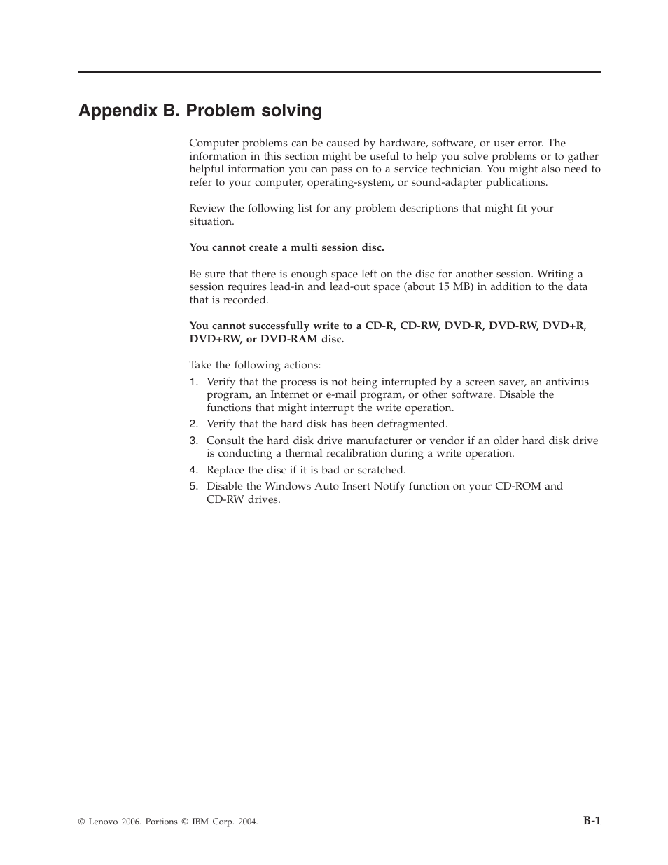 Appendix b. problem solving, Appendix, Problem | Solving | Lenovo ThinkPad 40Y8710 User Manual | Page 37 / 68