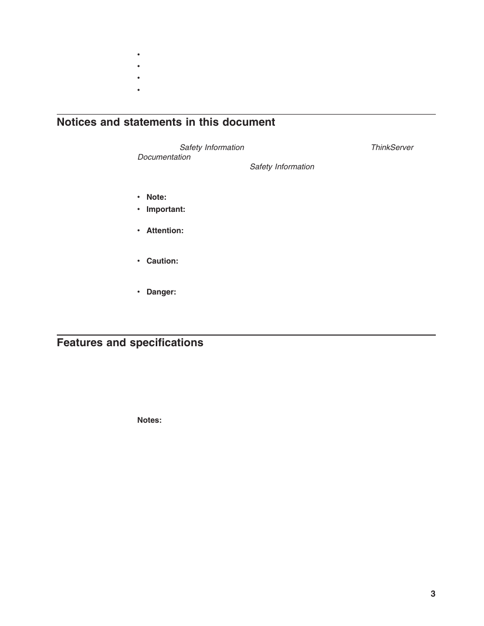 Notices and statements in this document, Features and specifications, Notices | Statements, This, Document, Features, Specifications | Lenovo 6446 User Manual | Page 17 / 112