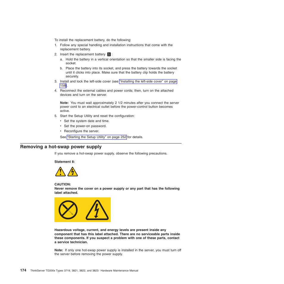 Removing a hot-swap power supply | Lenovo THINKSERVER 3821 User Manual | Page 182 / 304