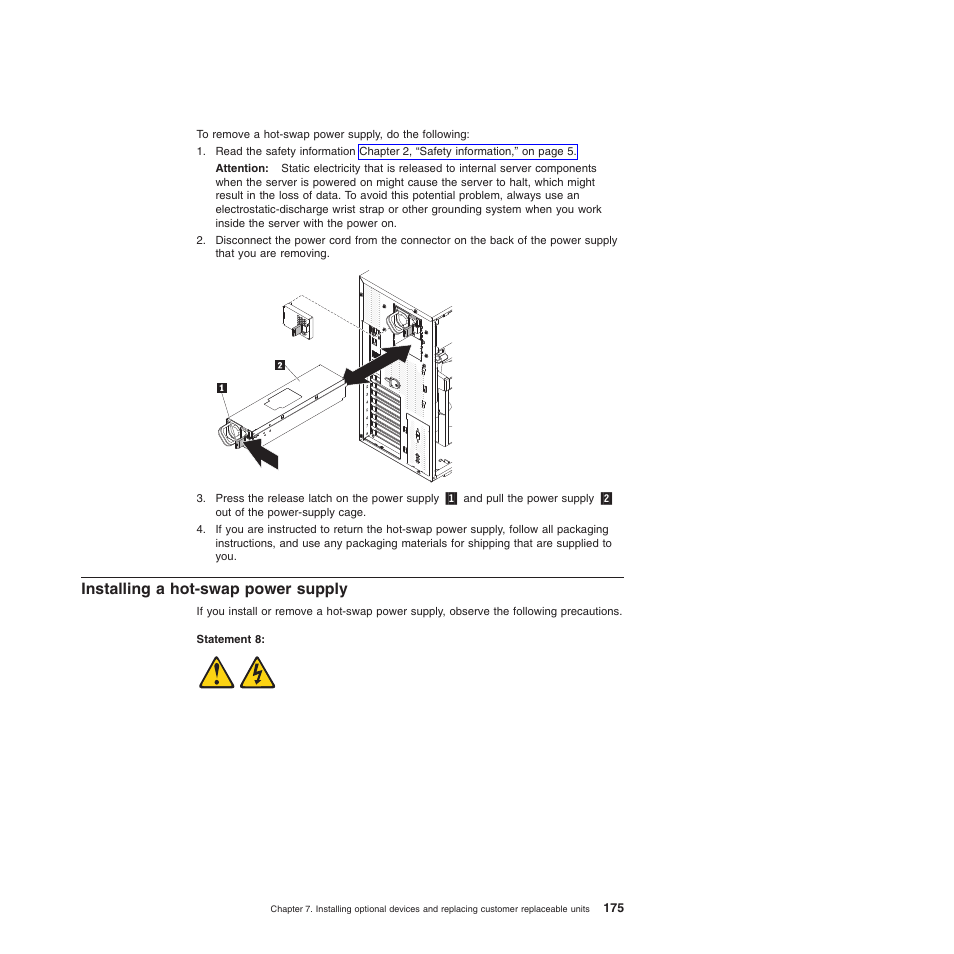 Installing a hot-swap power supply, Installing a hot-swap | Lenovo THINKSERVER 3821 User Manual | Page 183 / 304