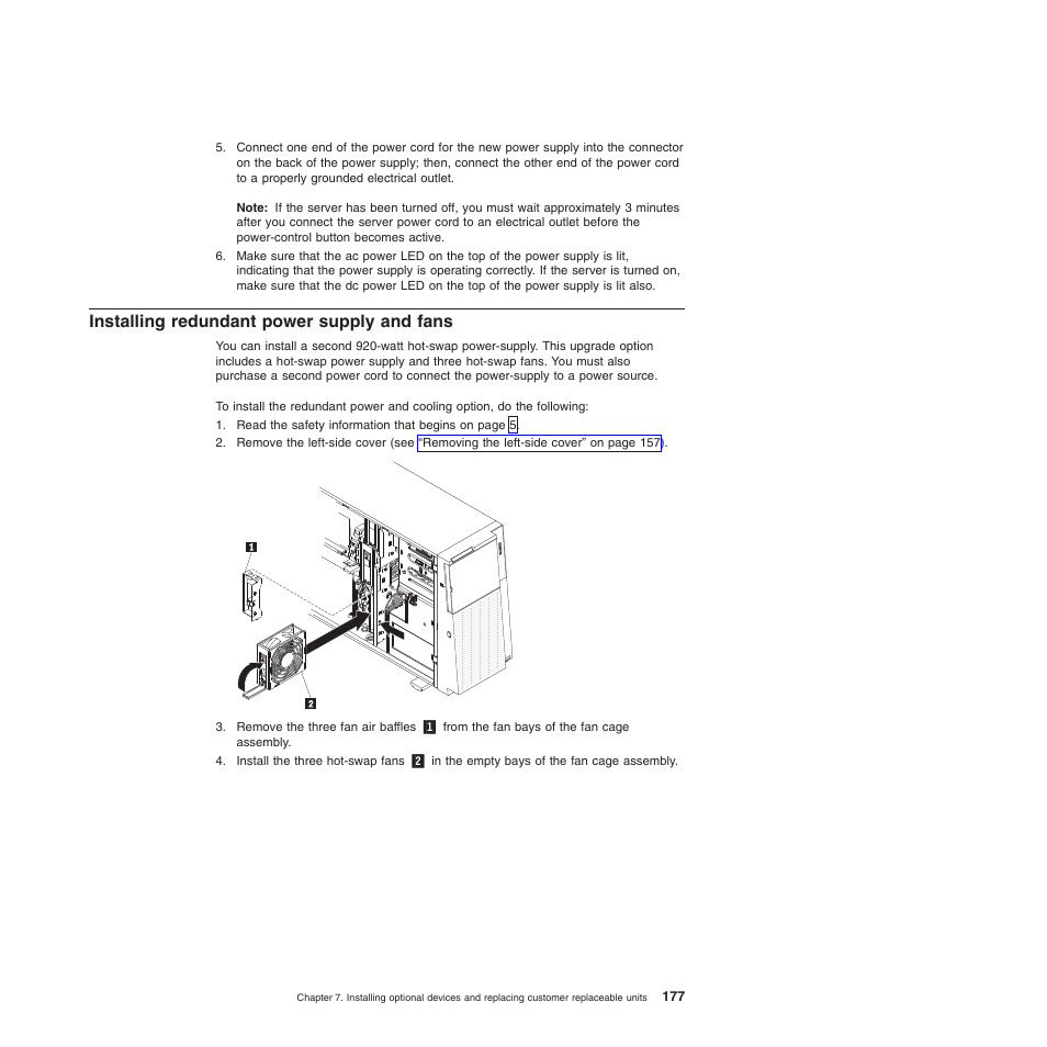 Installing redundant power supply and fans | Lenovo THINKSERVER 3821 User Manual | Page 185 / 304