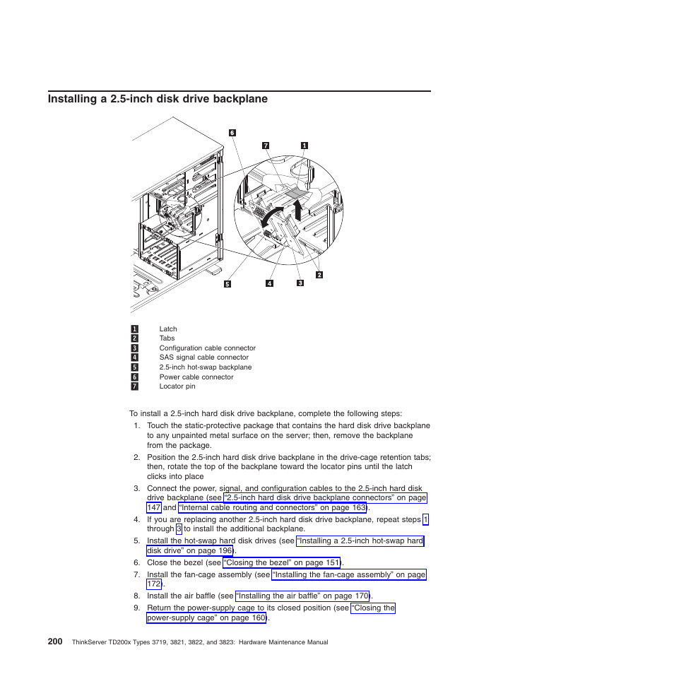 Installing a 2.5-inch disk drive backplane | Lenovo THINKSERVER 3821 User Manual | Page 208 / 304