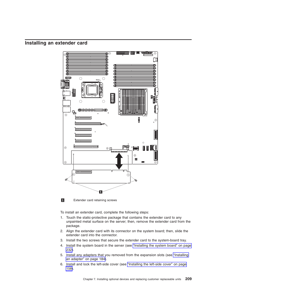 Installing an extender card | Lenovo THINKSERVER 3821 User Manual | Page 217 / 304