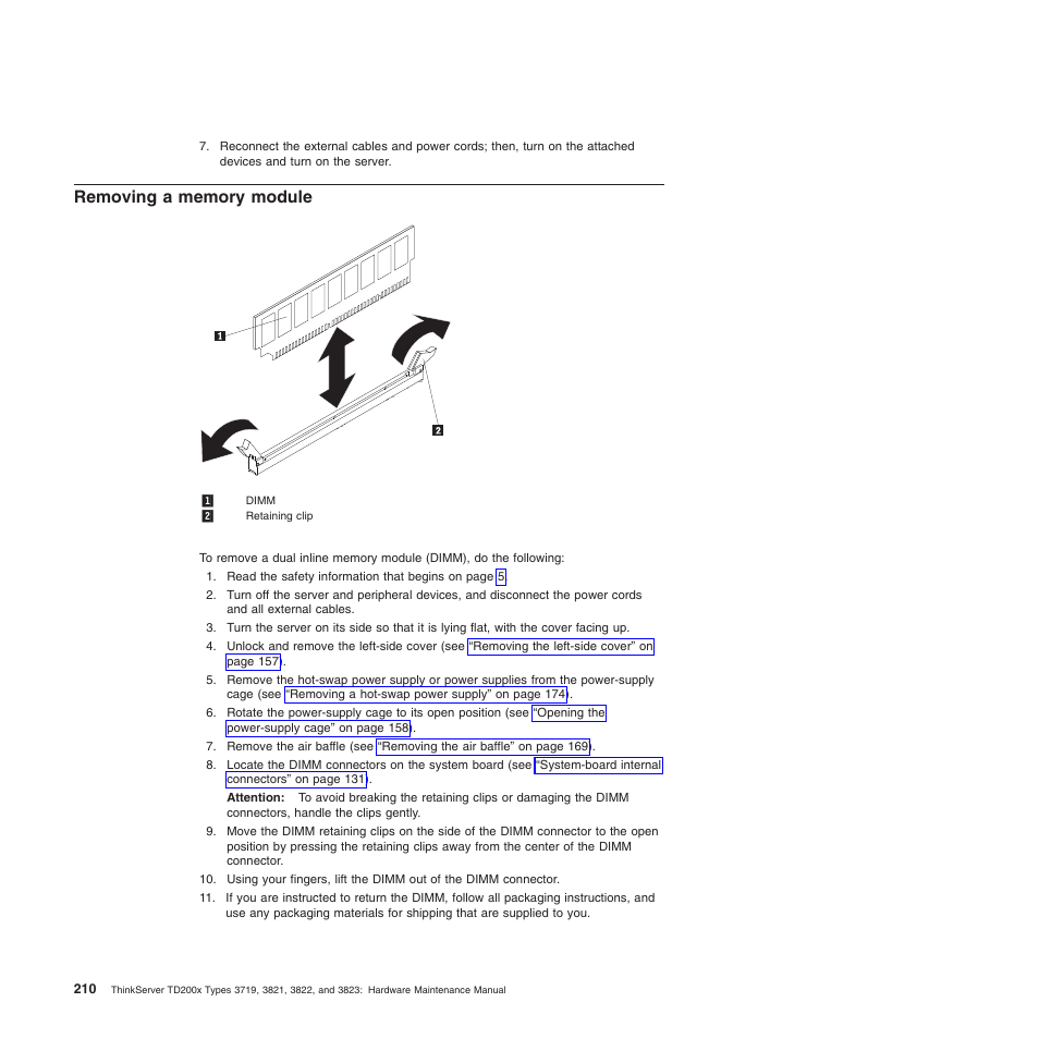 Removing a memory module | Lenovo THINKSERVER 3821 User Manual | Page 218 / 304