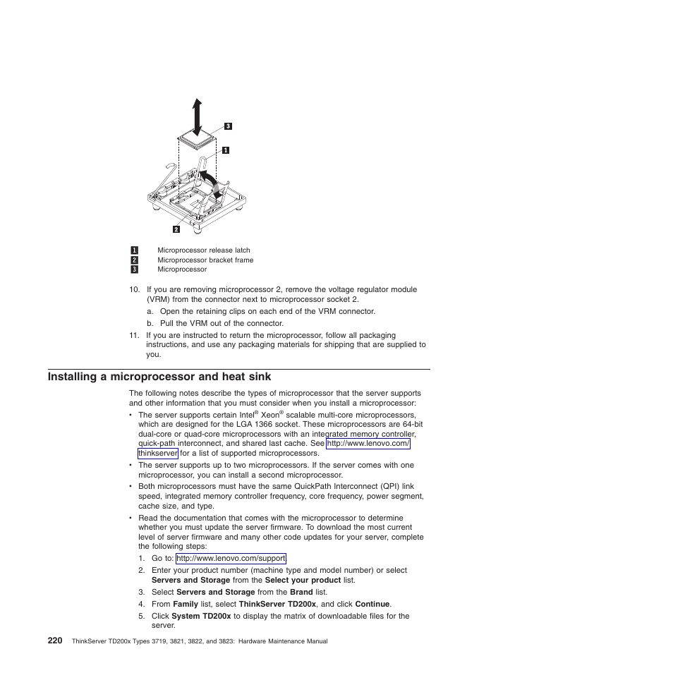 Installing a microprocessor and heat sink | Lenovo THINKSERVER 3821 User Manual | Page 228 / 304