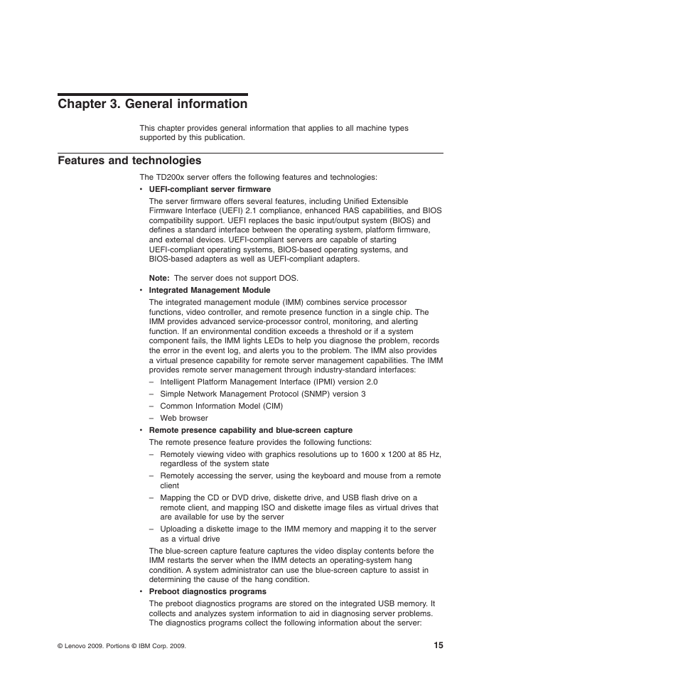 Chapter 3. general information, Features and technologies | Lenovo THINKSERVER 3821 User Manual | Page 23 / 304