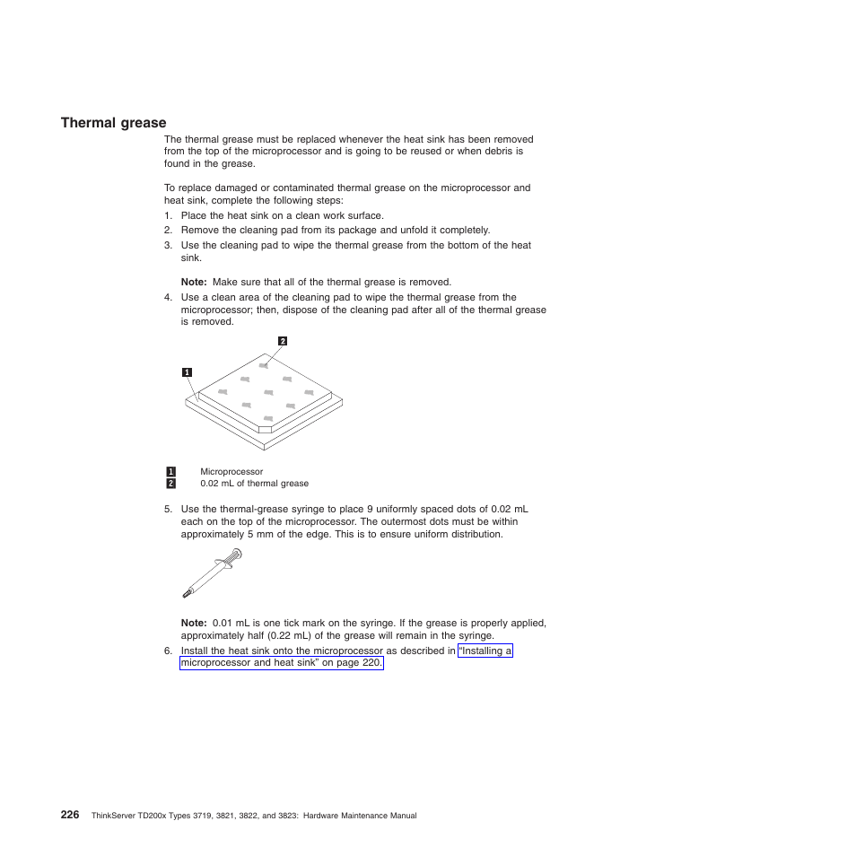 Thermal grease | Lenovo THINKSERVER 3821 User Manual | Page 234 / 304