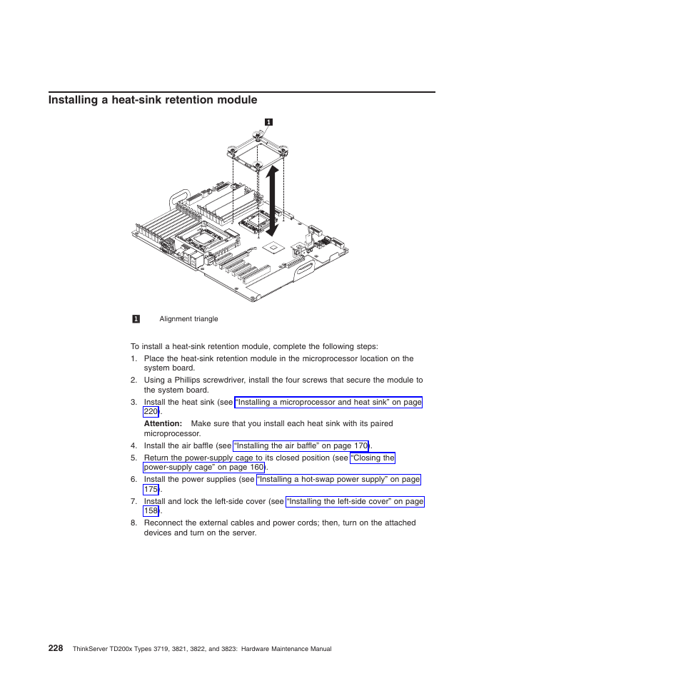 Installing a heat-sink retention module | Lenovo THINKSERVER 3821 User Manual | Page 236 / 304