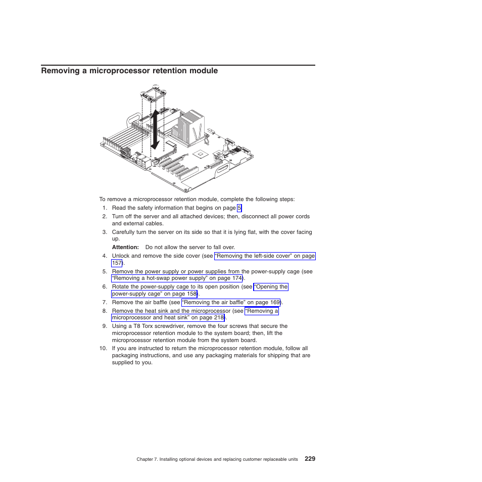 Removing a microprocessor retention module | Lenovo THINKSERVER 3821 User Manual | Page 237 / 304