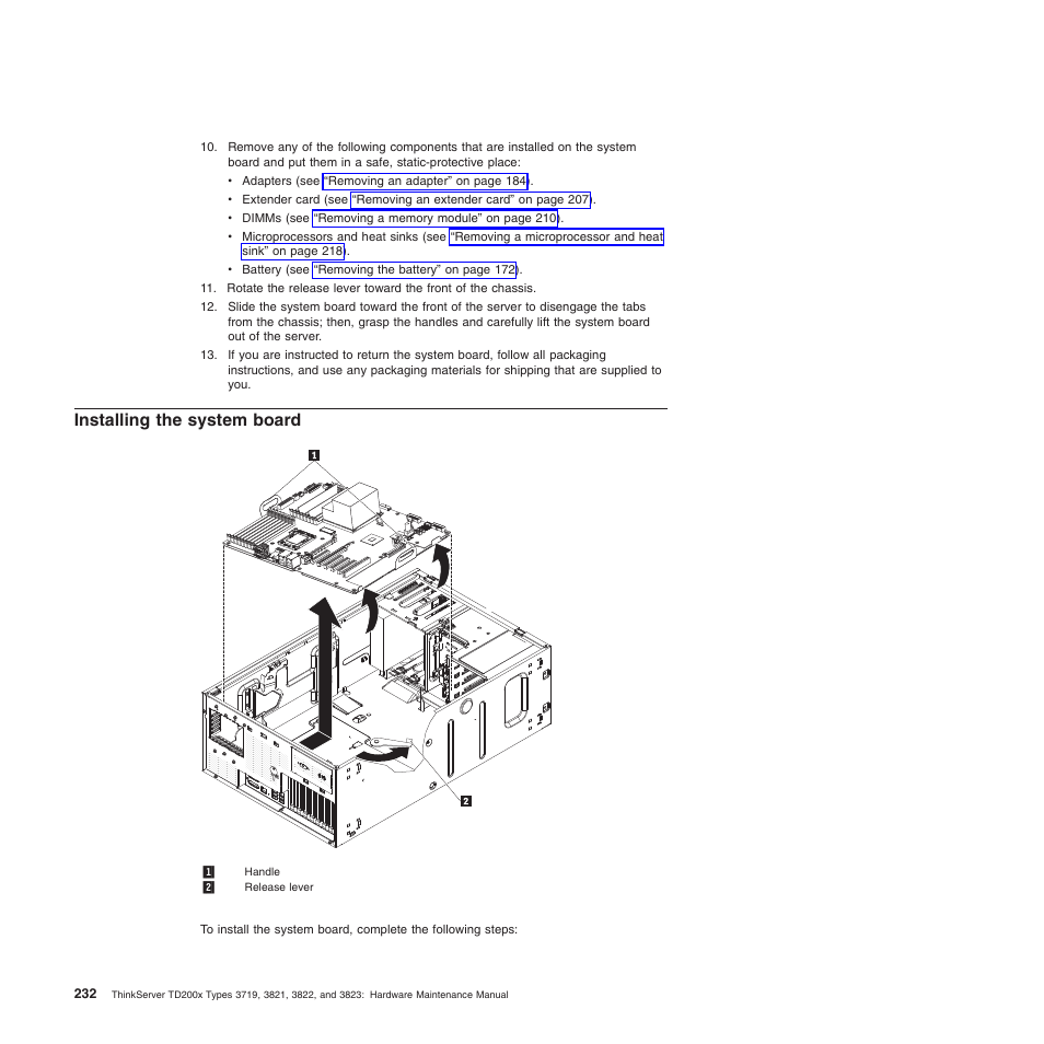 Installing the system board | Lenovo THINKSERVER 3821 User Manual | Page 240 / 304