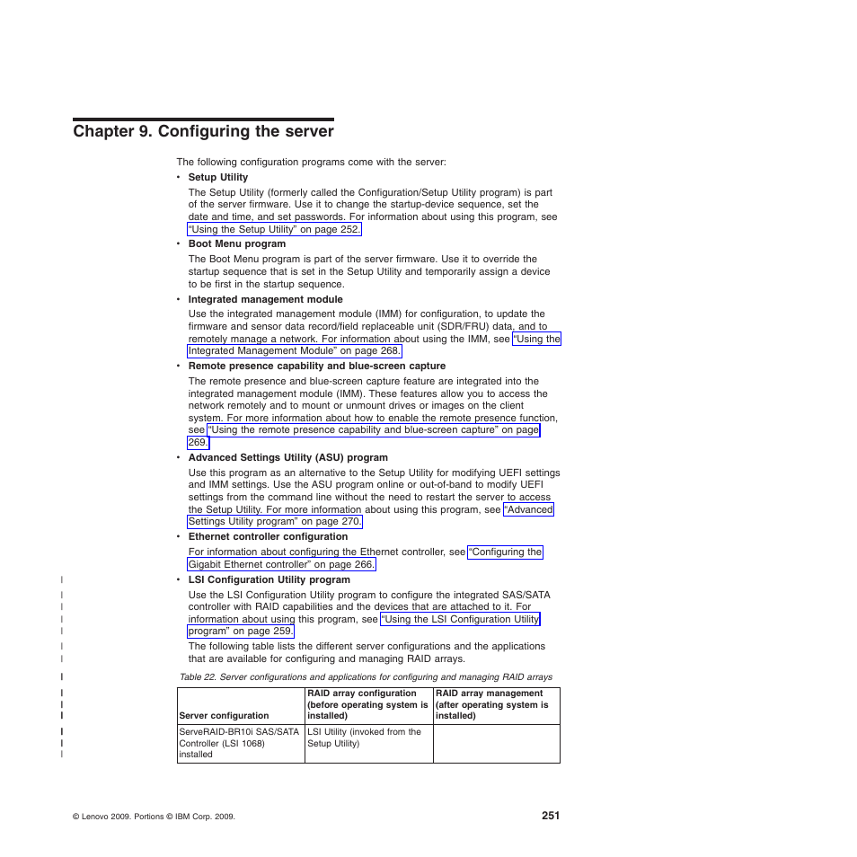 Chapter 9. configuring the server | Lenovo THINKSERVER 3821 User Manual | Page 259 / 304