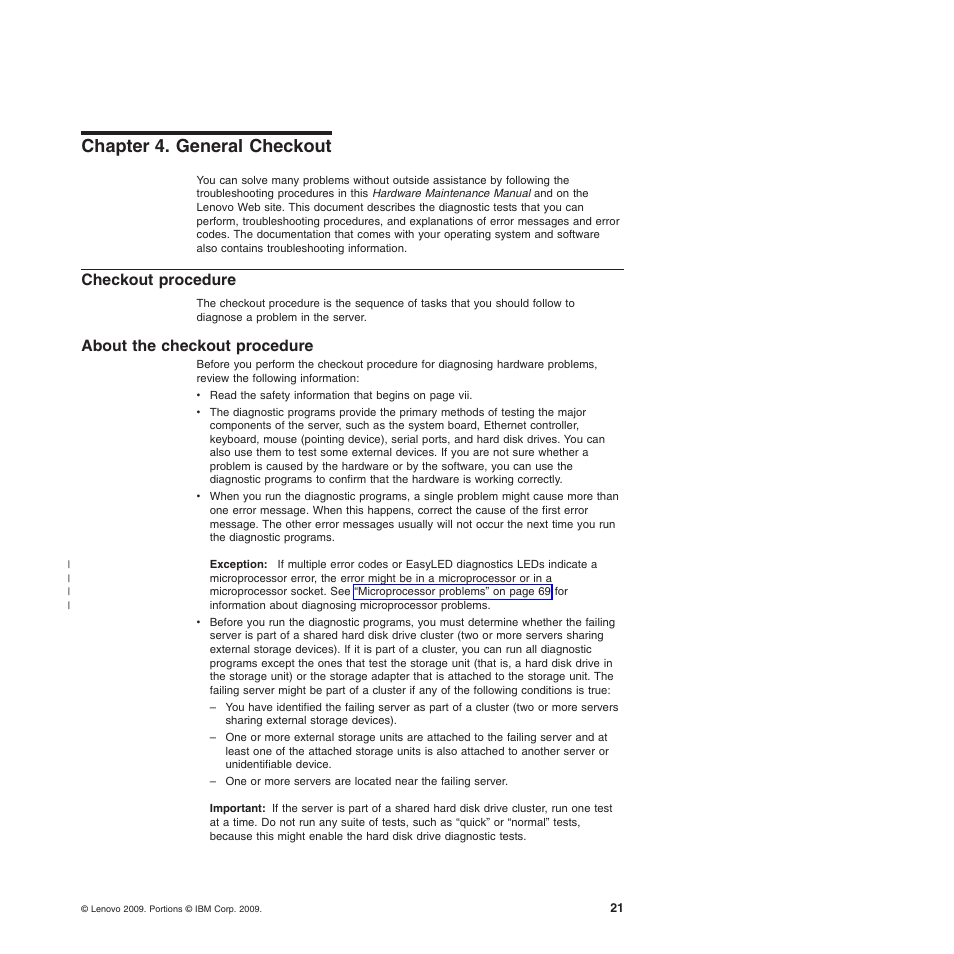 Chapter 4. general checkout, Checkout procedure, About the checkout procedure | Chapter 4. general checkout checkout procedure | Lenovo THINKSERVER 3821 User Manual | Page 29 / 304