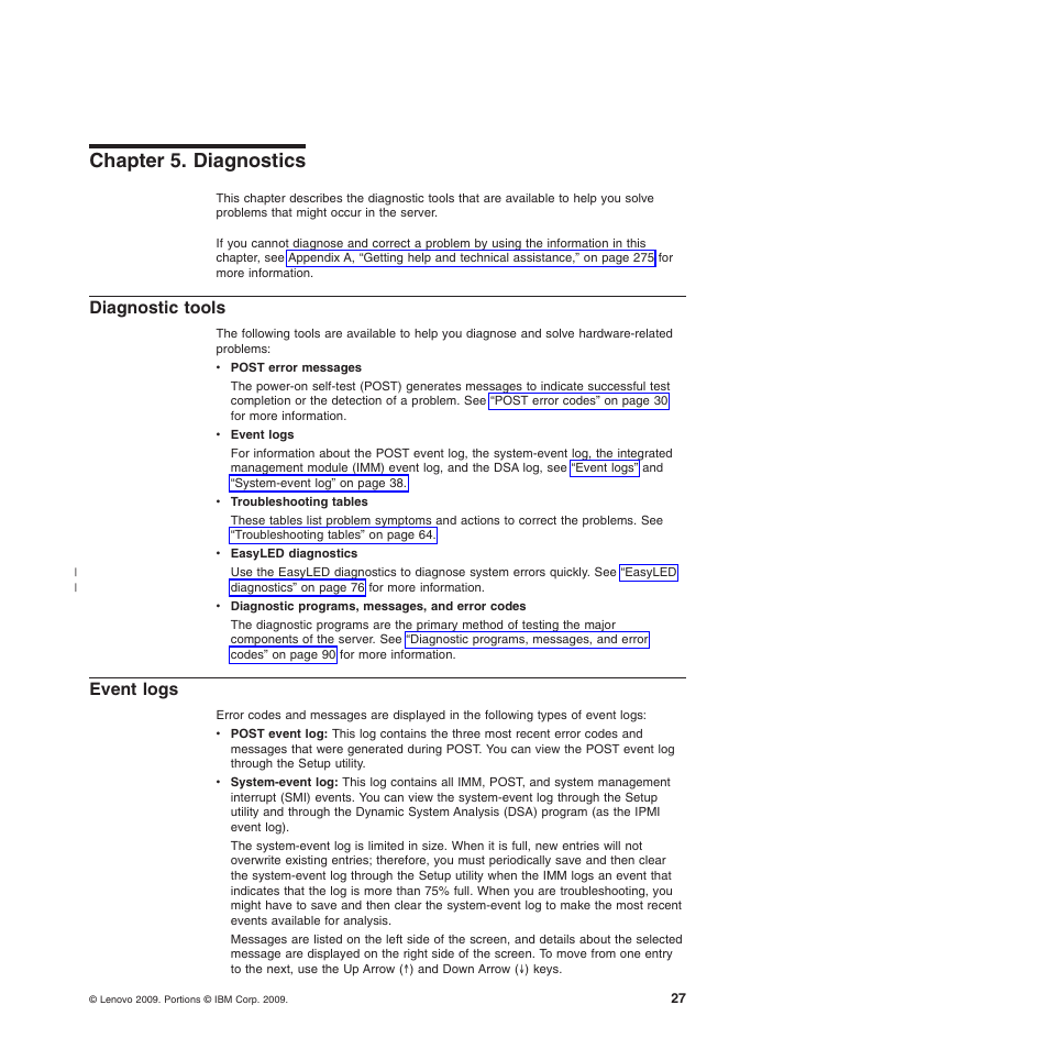 Chapter 5. diagnostics, Diagnostic tools, Event logs | Lenovo THINKSERVER 3821 User Manual | Page 35 / 304