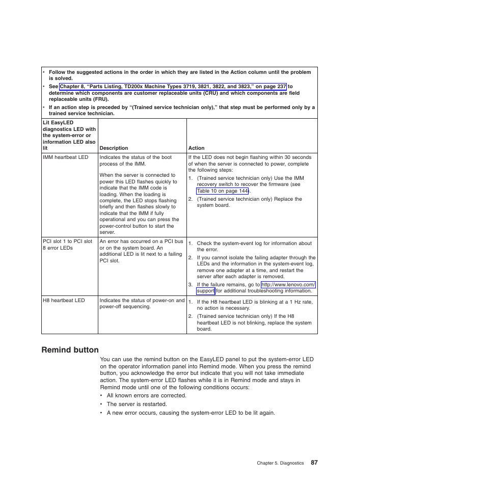 Remind button | Lenovo THINKSERVER 3821 User Manual | Page 95 / 304