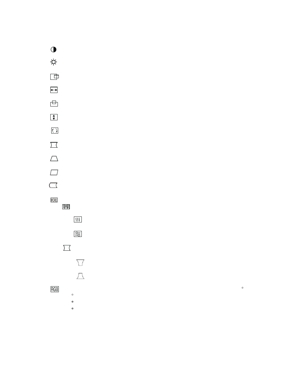 H. moire, To adjust the horizontal moire of the image, Bottom corner | To adjust the bottom corner of the image | Lenovo E75 User Manual | Page 14 / 21