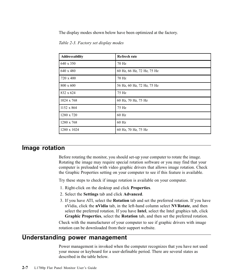 Image rotation, Understanding power management | Lenovo L1700P User Manual | Page 20 / 38