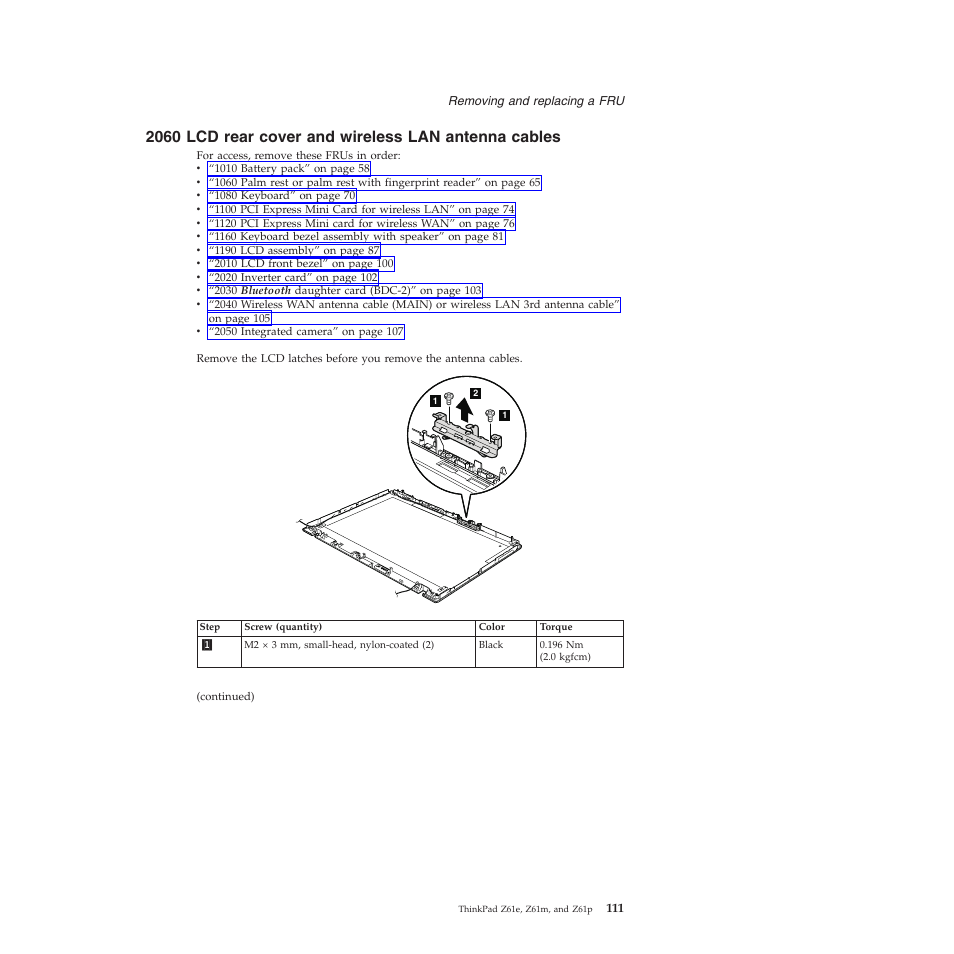 Rear, Cover, Wireless | Antenna, Cables | Lenovo Z61e User Manual | Page 117 / 176