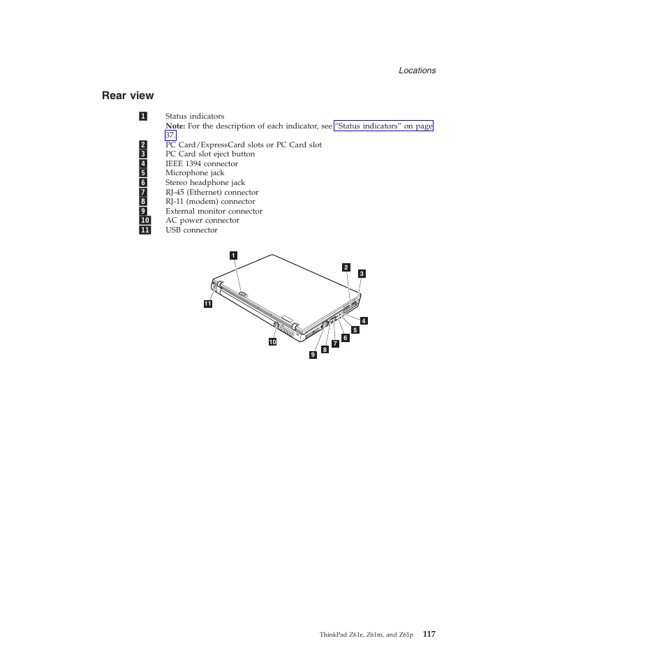 Rear view, Rear, View | Lenovo Z61e User Manual | Page 123 / 176