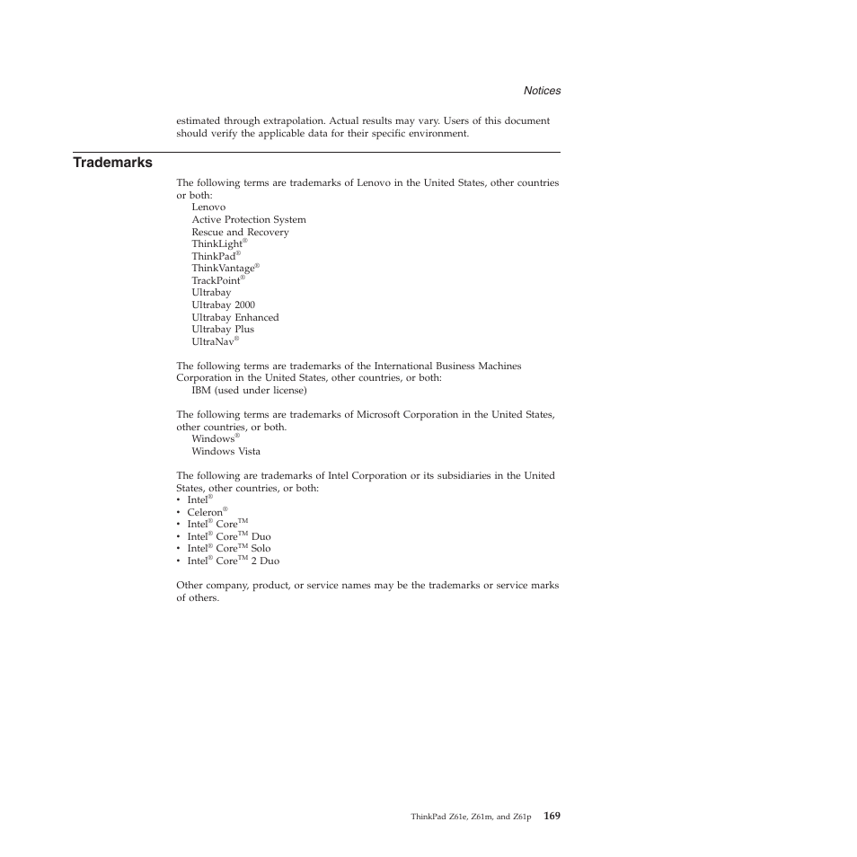 Trademarks | Lenovo Z61e User Manual | Page 175 / 176