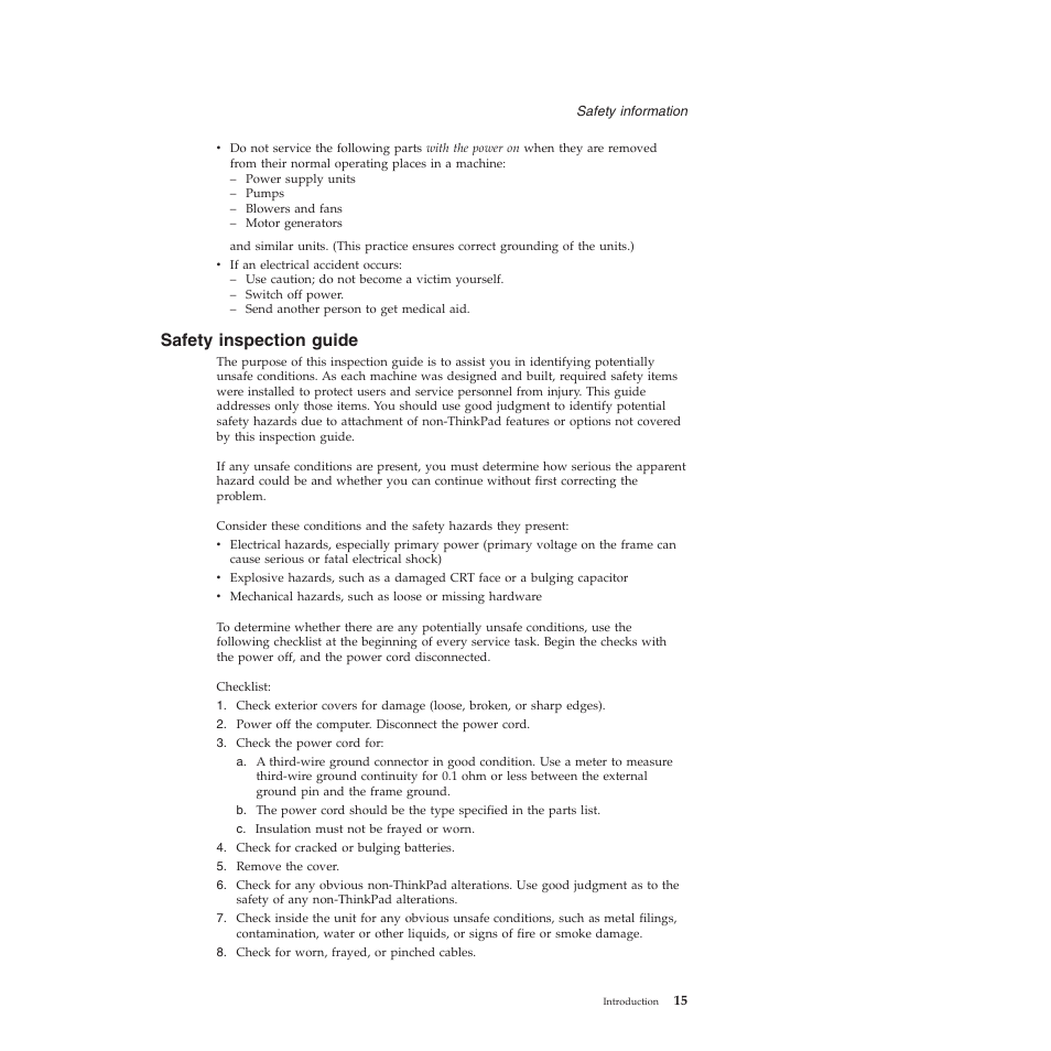 Safety inspection guide, Safety, Inspection | Guide | Lenovo Z61e User Manual | Page 21 / 176