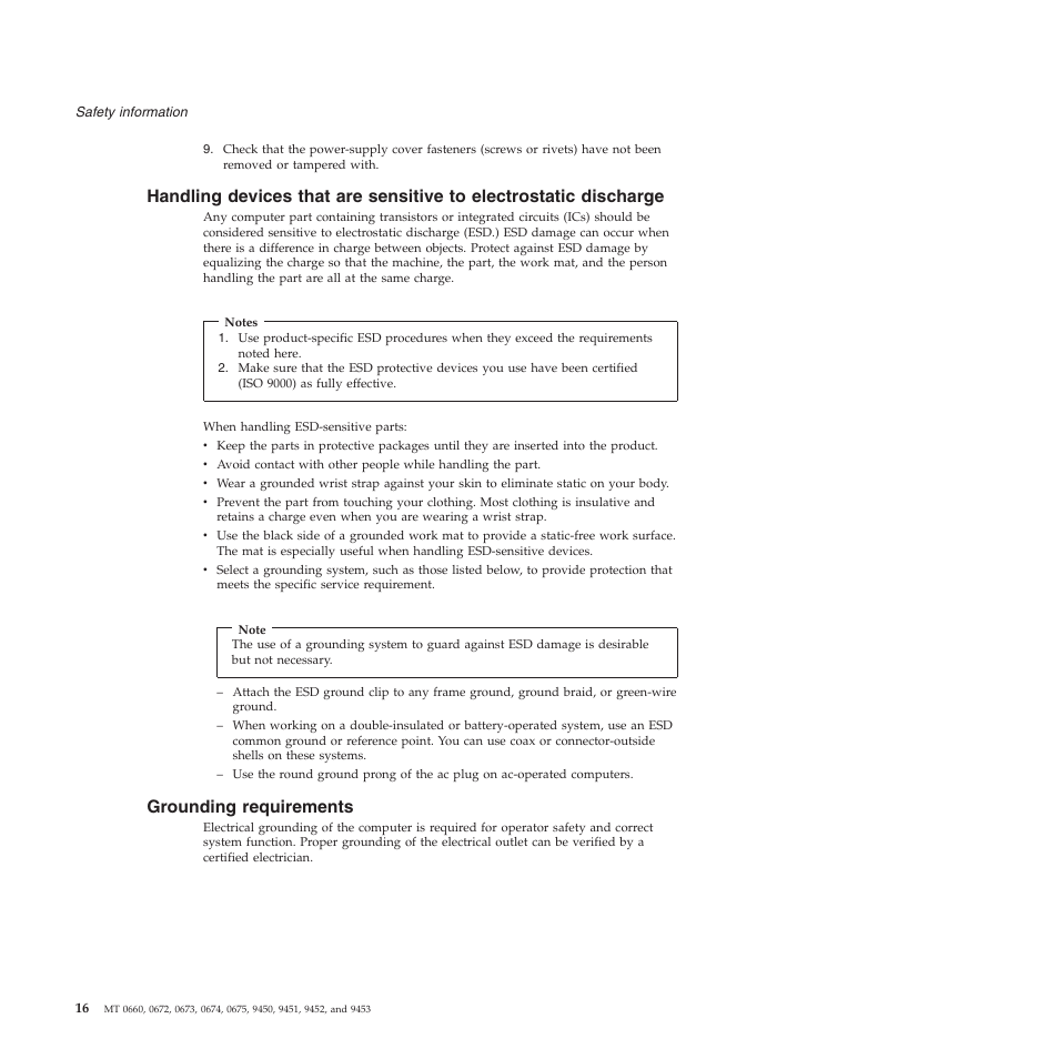 Grounding requirements, Handling, Devices | That, Sensitive, Electrostatic, Discharge, Grounding, Requirements | Lenovo Z61e User Manual | Page 22 / 176