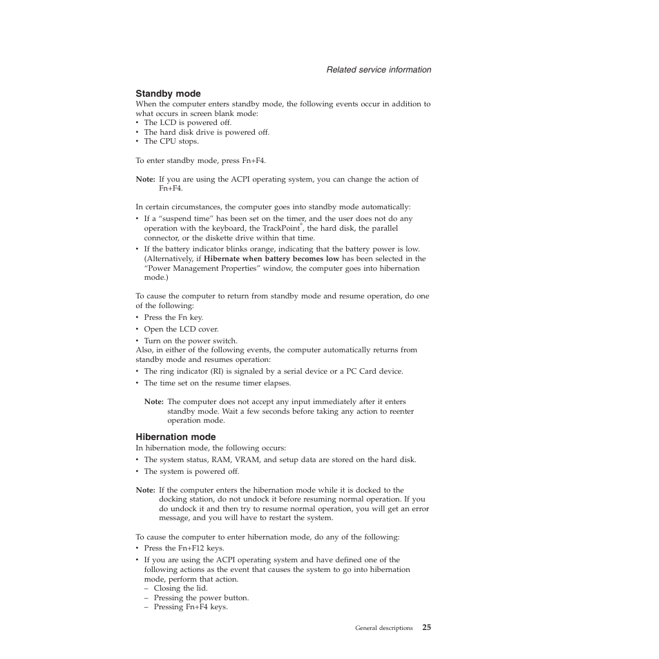 Standby mode, Hibernation mode | Lenovo Z61e User Manual | Page 31 / 176