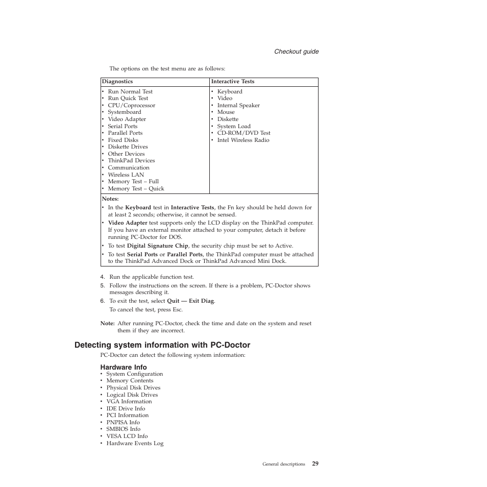 Detecting system information with pc-doctor, Hardware info, Detecting | System, Information, With, Pc-doctor | Lenovo Z61e User Manual | Page 35 / 176