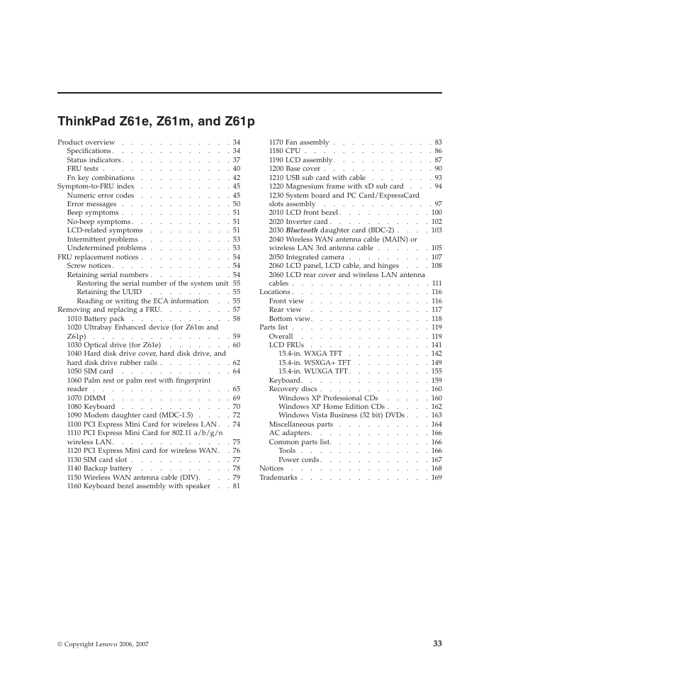 Thinkpad z61e, z61m, and z61p, Thinkpad, Z61e | Z61m, Z61p | Lenovo Z61e User Manual | Page 39 / 176