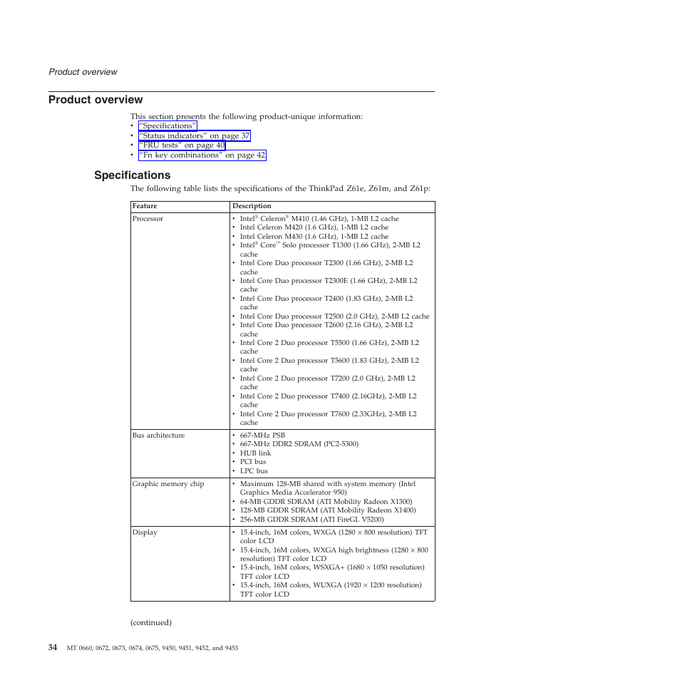 Product overview, Specifications, Product | Overview | Lenovo Z61e User Manual | Page 40 / 176