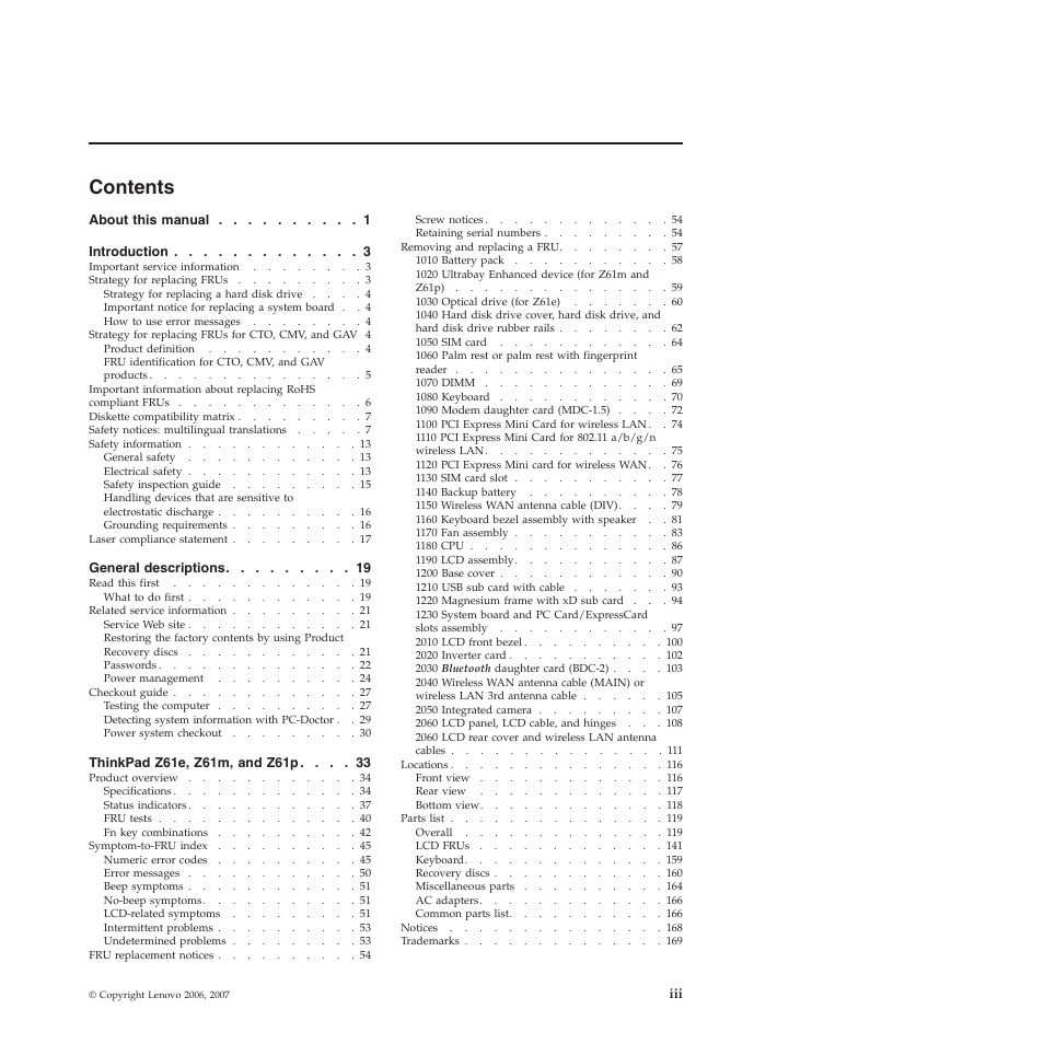 Lenovo Z61e User Manual | Page 5 / 176