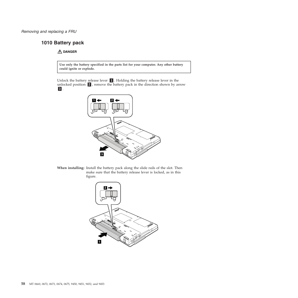 1010 battery pack, Battery, Pack | Lenovo Z61e User Manual | Page 64 / 176