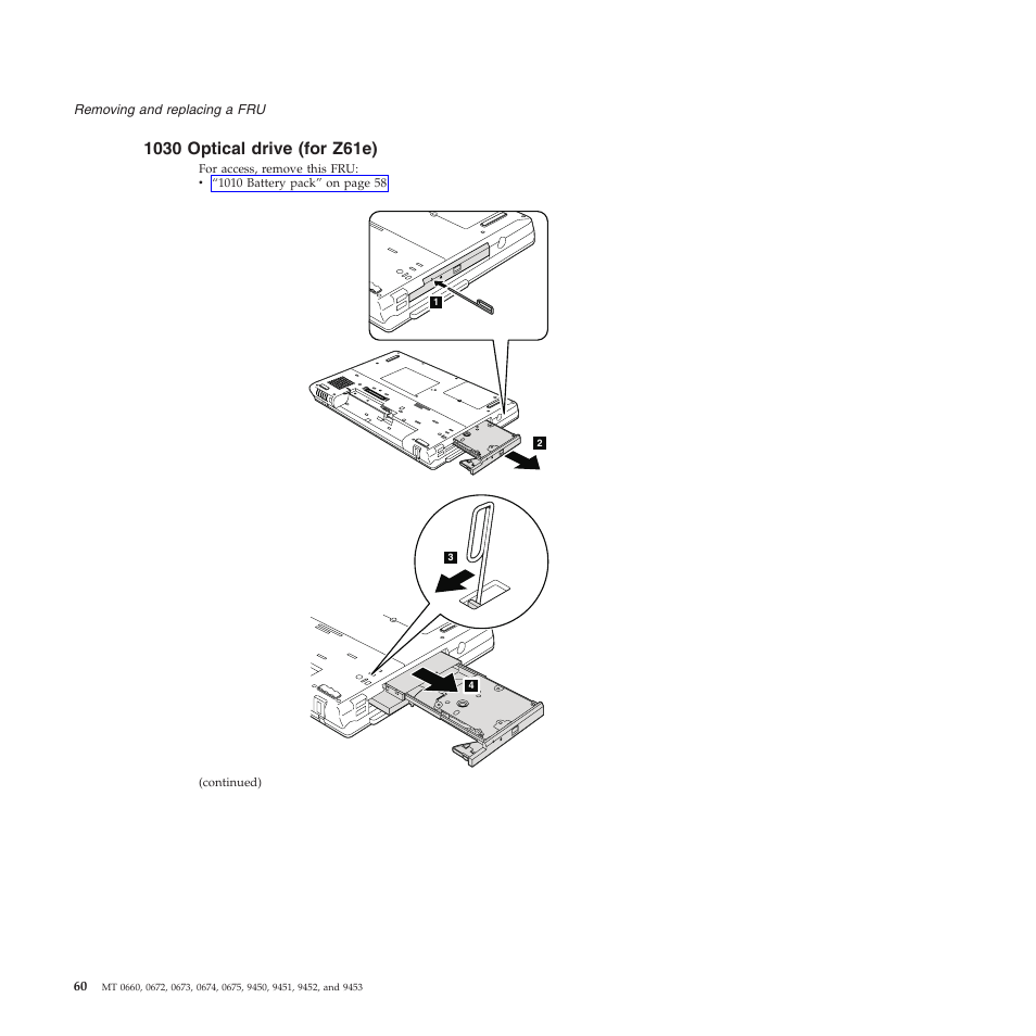 1030 optical drive (for z61e), Optical, Drive | Z61e) | Lenovo Z61e User Manual | Page 66 / 176