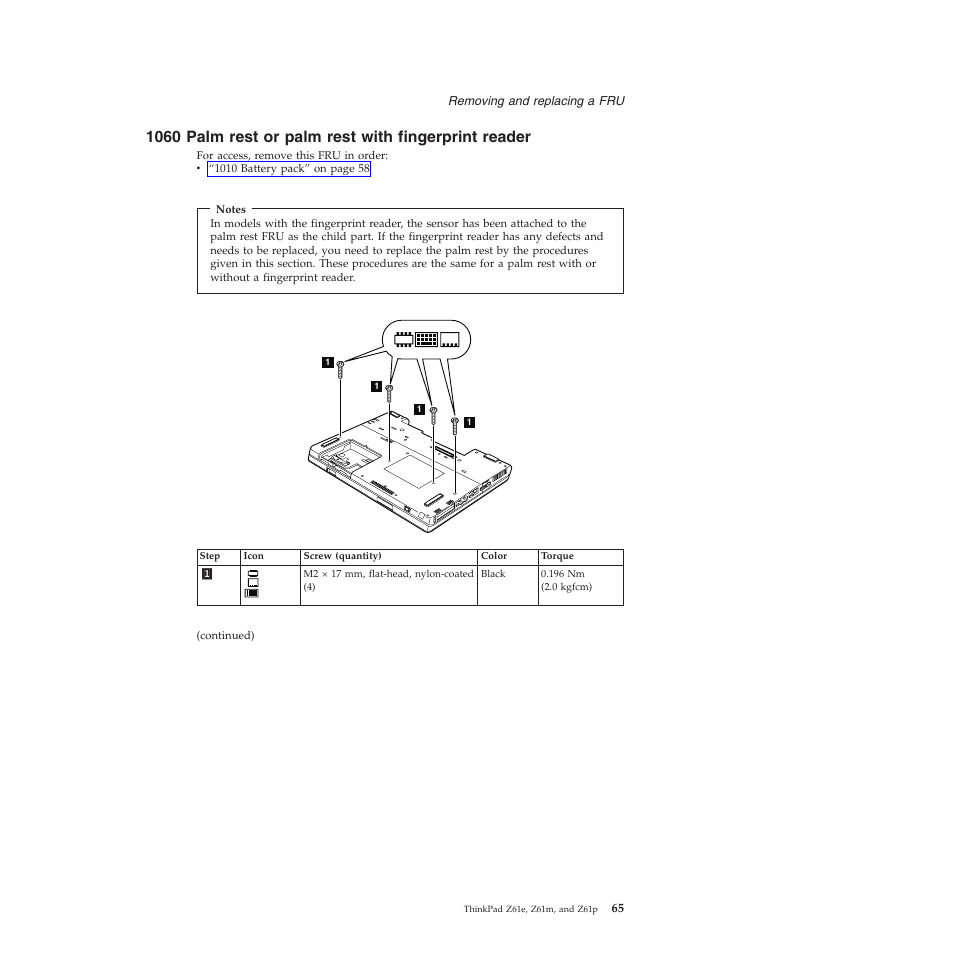 Palm, Rest, With | Fingerprint, Reader | Lenovo Z61e User Manual | Page 71 / 176